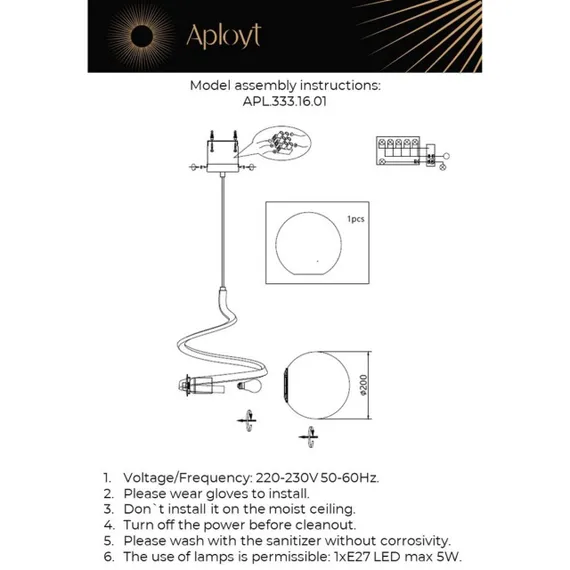 Светильник подвесной APL.333.16.01