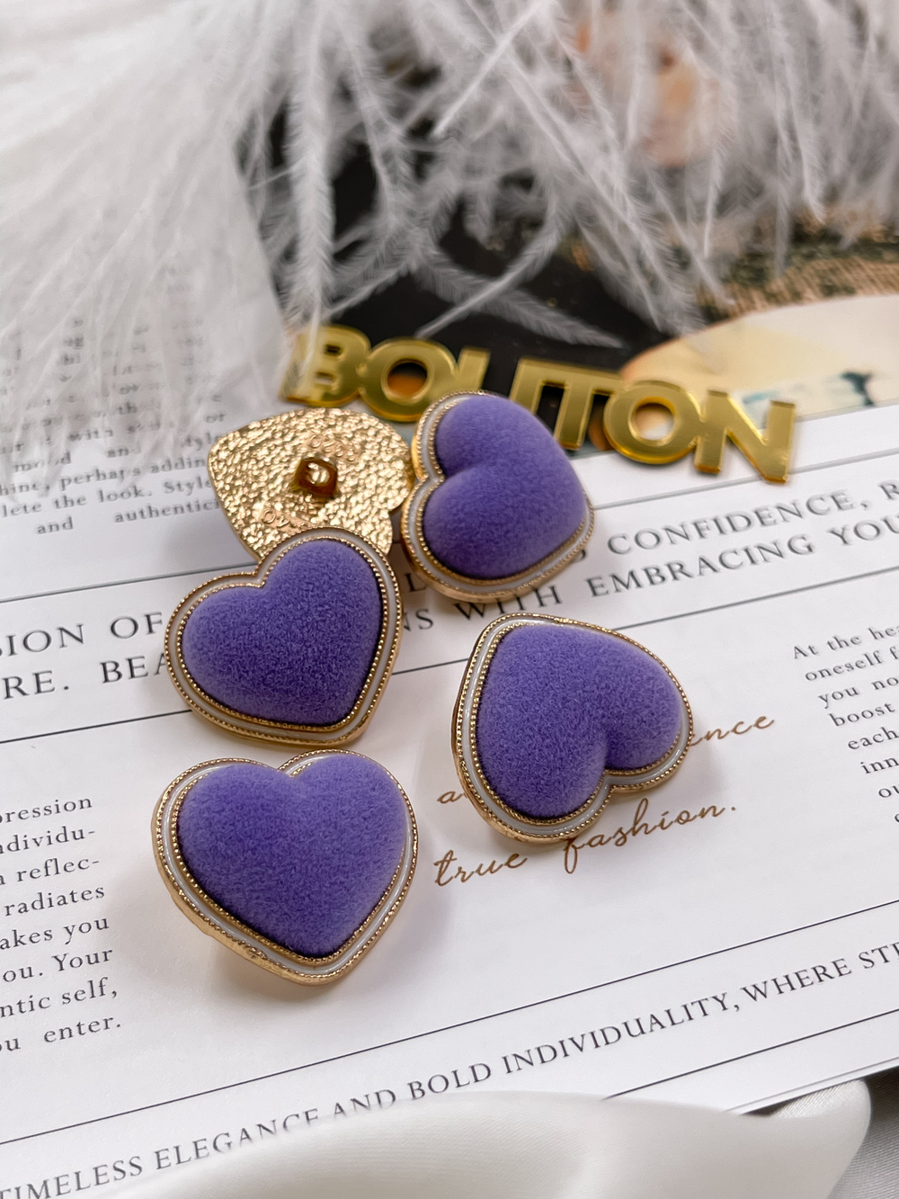 Пуговицы Сердечки бархатные фиолетовые