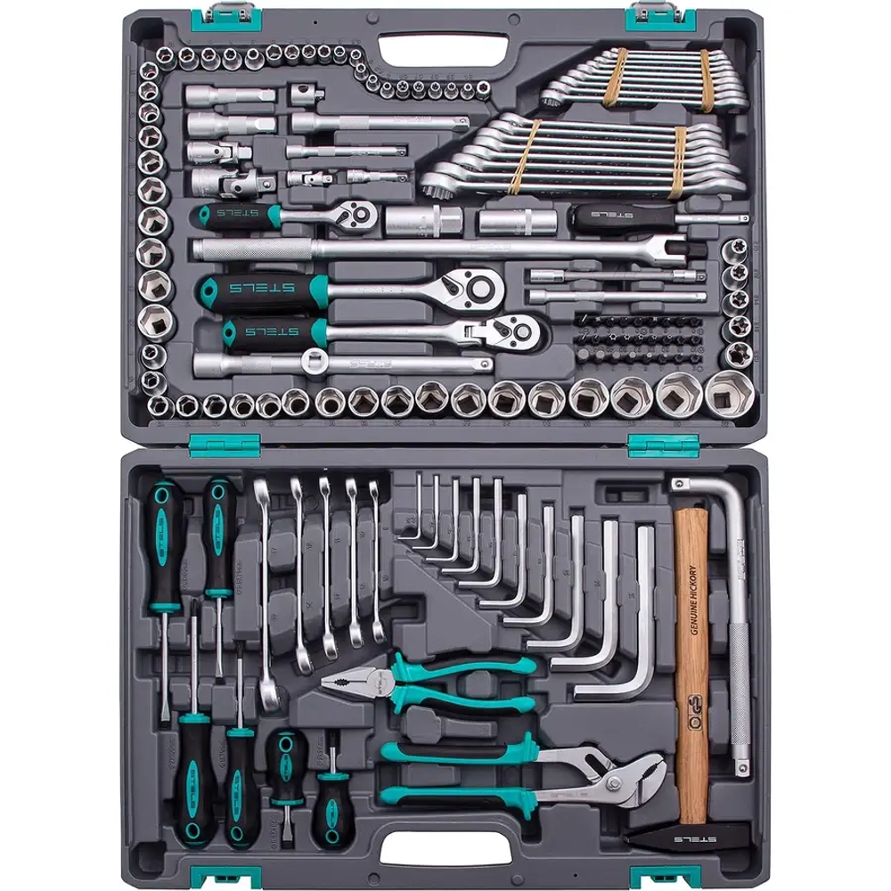 Набор инструментов, 1/2",3/8", 1/4", CrV, 142 предм. STELS 14107