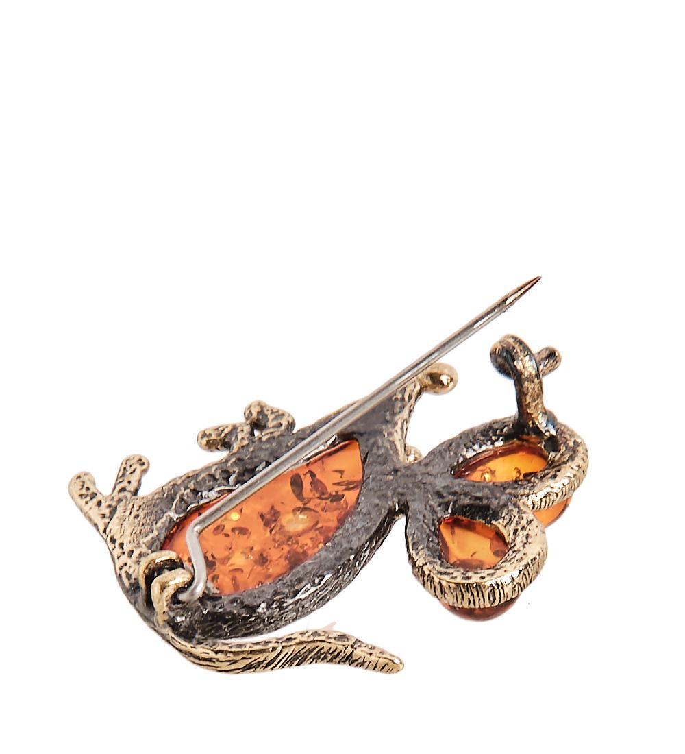 AM-2370 Брошь «Мышонок» (латунь, янтарь)