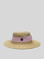Шляпа соломенная со светло-розовой лентой и круглой вставкой