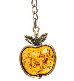 AM-1624 Брелок «Яблочко Наливное» (латунь, янтарь)