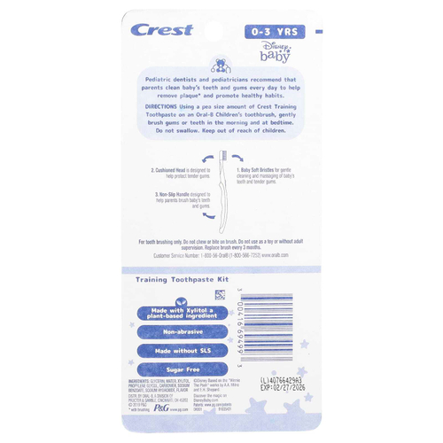 Crest, набор с зубной пастой для обучения детей, мягкая щетина, для детей от 0 до 3 лет, Винни Пух, нежная клубника, 1 набор