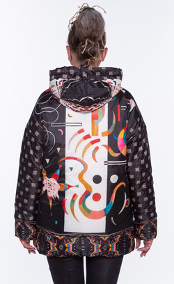 Двусторонняя куртка "Будни и праздник", по мотивам абстрактной живописи Василия Кандинского и старинного скифского ковра