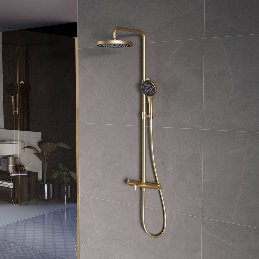 Душевая стойка Vincea Rim VSFS-2RM1BG с изливом, брашированное золото
