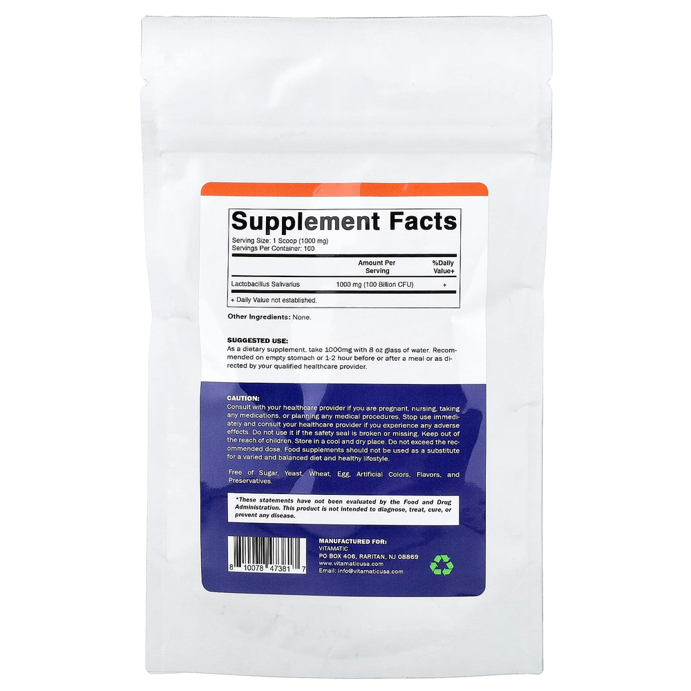 Vitamatic, лактобактерии саливариус (Lactobacillus salivarius), 100 г (3,5 унции)