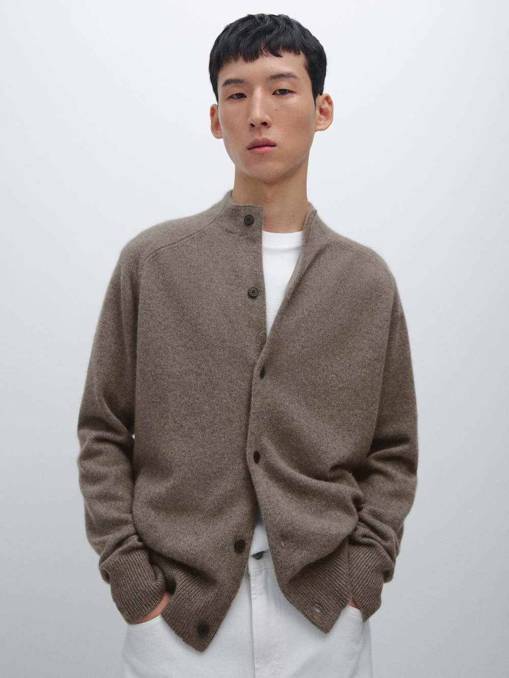 Massimo Dutti Кашемировый вязаный кардиган на пуговицах, зеленый