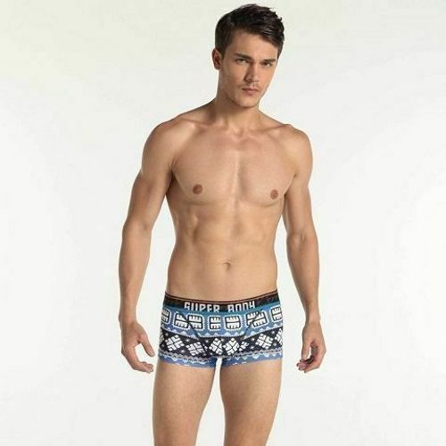 Мужские трусы боксеры голубые с узорами Superbody Boxer Blue