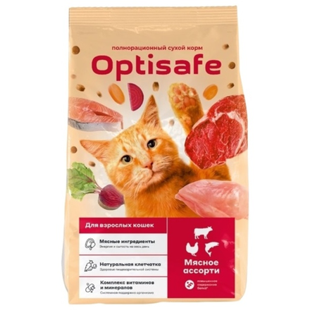 Сухой корм TM Optisafe для взрослых кошек Мясное ассорти 300 гр