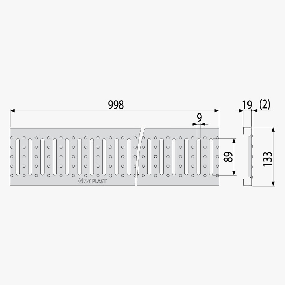 AVZ102-R102 Дренажный канал 100 мм, с интегрированной пластиковой рамой и оцинкованной решеткой C-об
