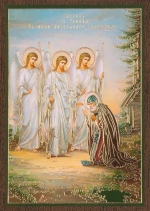 Икона "Явление Св.Троицы Александру Свирскому" 6х9 на МДФ-6