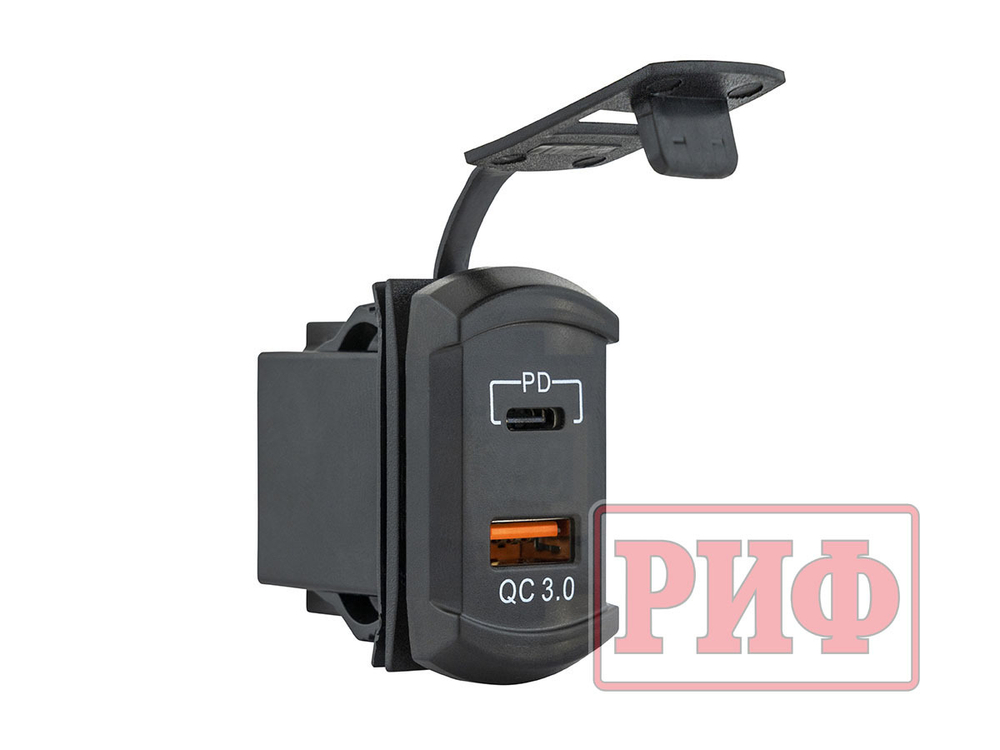 Розетка USB Type PD, QC 3.0 с вольтметром, синяя подсветка