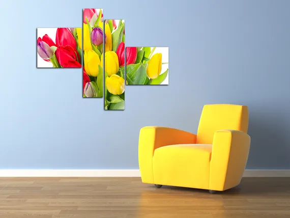 Модульная картина "Разноцветные тюльпаны"