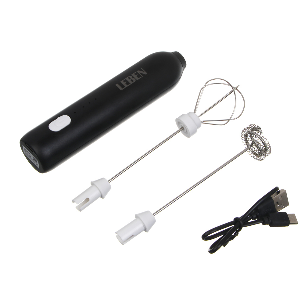 LEBEN Капучинатор аккумуляторный, 3 скорости, 2 насадки, аккум. 500мАч