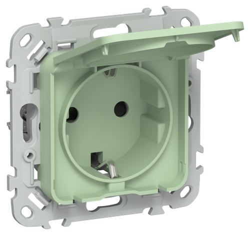 FLITE Розетка с заземлением с защитными шторками и крышкой безвинтовое крепление 16А IP44 РСшкр11-1-44-ФлФ фисташковый IEK