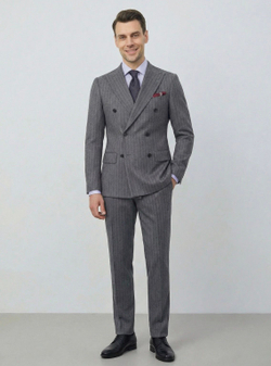 Мужской костюм двубортный (серый) А76
