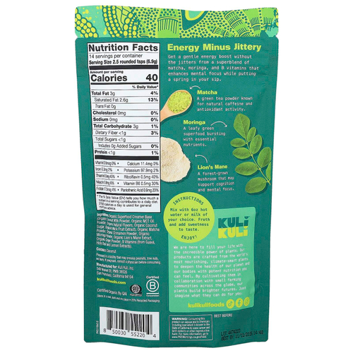 Kuli Kuli, Organic Superfood Latte, матча с морингой, 96,6 г (3,41 унции)