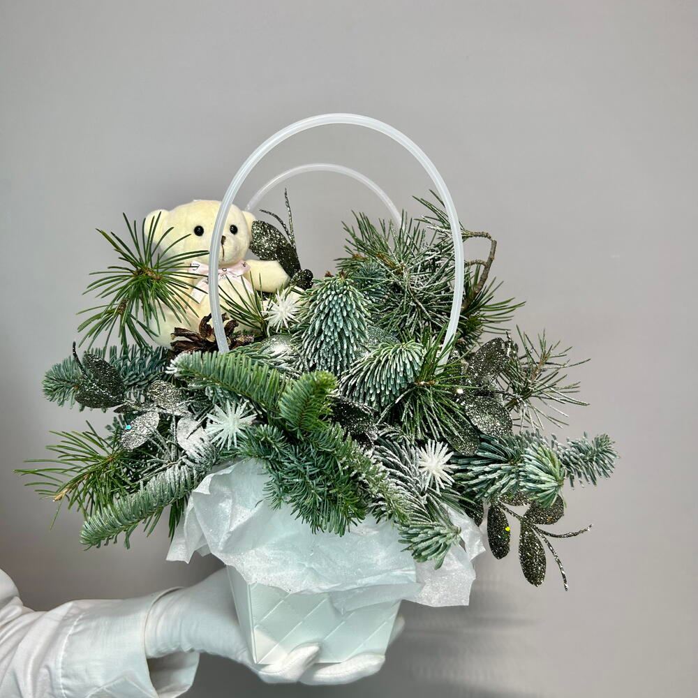 «Снежный друг» композиция из Нобилиса,кедра,шишек и декора