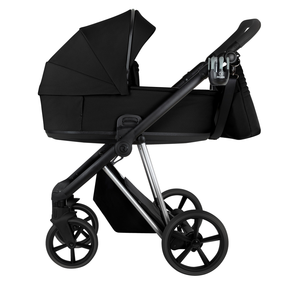 ROAN Коляска 2 в1 Sol Luxury короб + прогулка Caviar Black/Nickel/руч.Black/к.Black(2 места)