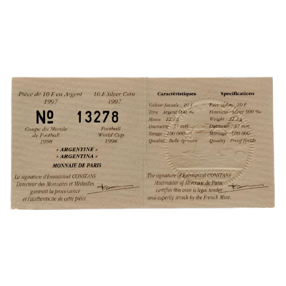 Монета 10 франков 1997 год "Чемпионат мира по футболу 1998"