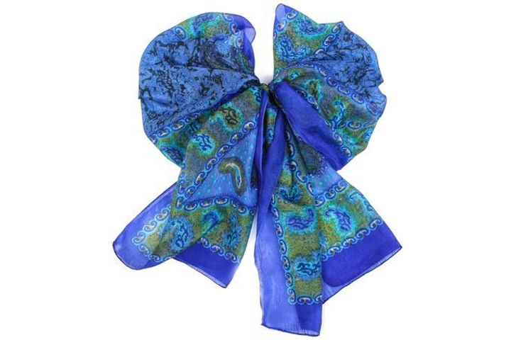 Шарф материал Шелк 100% "Огурцы" цвет зеленый бирюзовый синий 45x170 см.