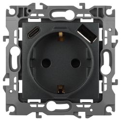 Розетка ЭРА Серия 12 12-4108-12 2P+E 16A-250В со шторками с USB type-A+C 5В-3А графит