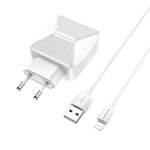 Сетевой адаптер питания BOROFONE BA45A 2USB 2.4A + кабель Lightning (белый)