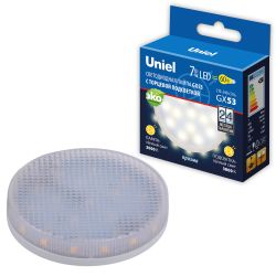 LED-GX53-7W-3000K+3000K-GX53-PR PLB02WH Лампа светодиодная. призма.Теплый белый свет 3000K. Торцевая подсветка. Теплый белый свет 3000K. Картон. ТМ Uniel.