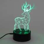 Светильник ночник «3D-Олень» на пластиковой подставке, с включателем USB