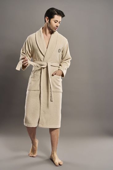 7260 Халат мужской махровый Nusa Bukle 3XL бежевый с воротником
