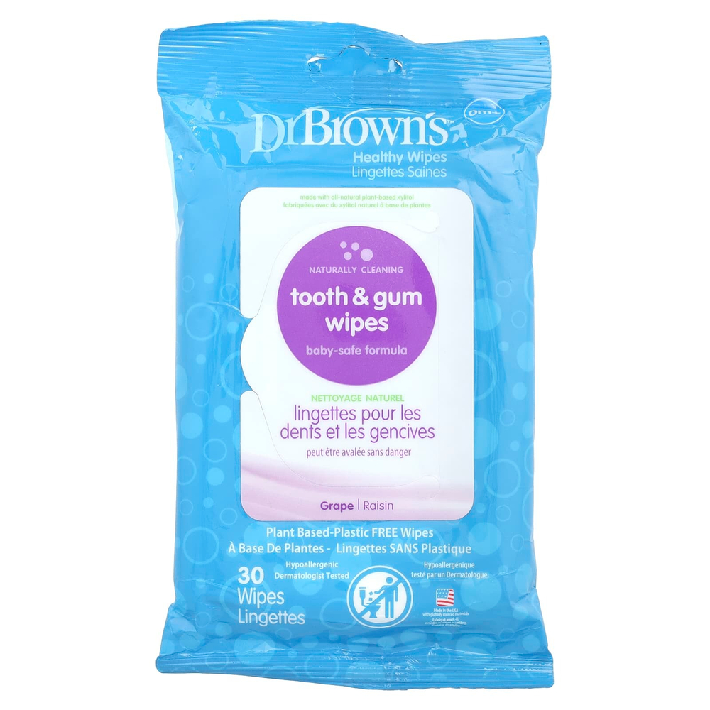 Dr. Brown's, Салфетки для зубов и десен, с виноградом, 30 салфеток