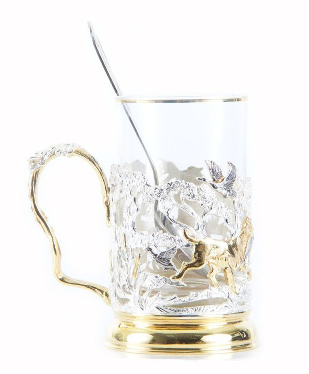 Подстаканник Охота на уток с позолотой