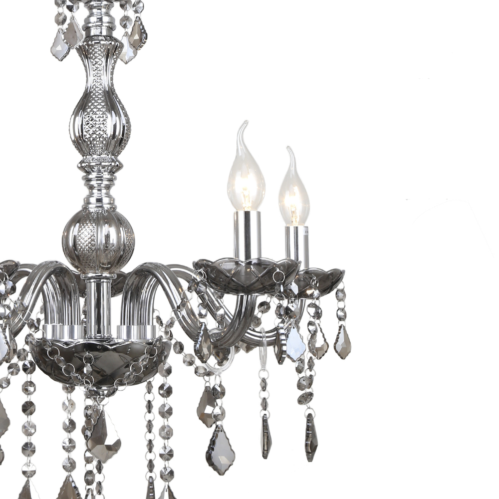 Люстра подвесная 5x40Вт Е14, металл/стекло/хрусталь, хром/дымчатый