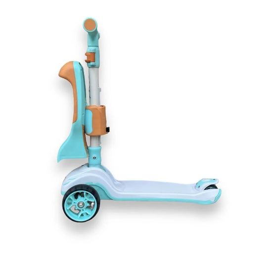 Самокат-беговел 3 в 1 Scooter Micar Transformer складной со светящимися колесами, сиденьем и родительской ручкой ментоловый