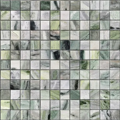 Мозаика из натурального камня Onice Verde oliva POL 23x23x7 Pietrine 7 mm зеленый белый