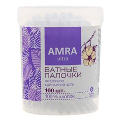 Pambıq çubuqlar \ Палочки ватные \ Cotton buds (цилиндр.) 100шт"Amra"
