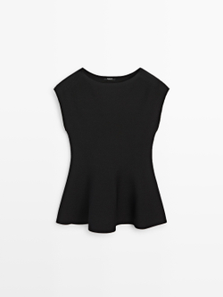 Massimo Dutti Трикотажный топ с круглым вырезом, черный