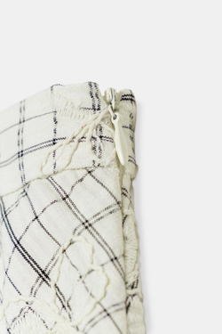 ZARA ЮБКА В КЛЕТКУ С ВЫШИВКОЙ И БАНТАМИ, БЕЛЫЙ/ЧЕРНЫЙ