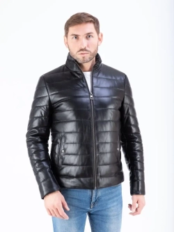 Куртка мужская из натуральной кожи стеганая,  утепленная