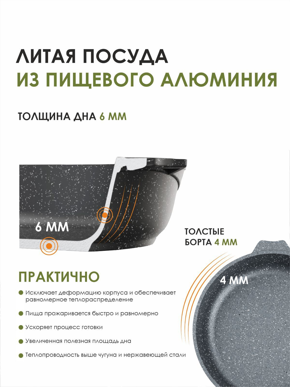 Сковорода "Мечта" Гранит со съемной ручкой от 18 до 30 см