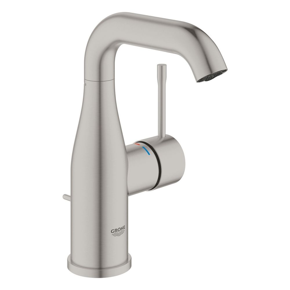 Смеситель однорычажный для раковины GROHE Essence размер M, рычажный донный клапан, цвет Суперсталь, (24173DC1)