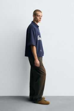 ZARA ПОЛО С ПРИНТОМ «ФУТБОЛ РЕТРО», МОРСКОЙ СИНИЙ