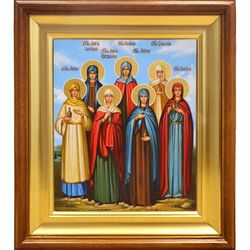 Жены Мироносицы. Рукописная икона на живописном фоне.