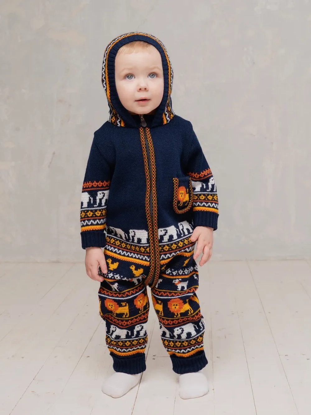 Вязаный комбинезон для новорожденных и малышей на молнии