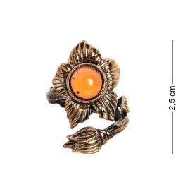 AM-2512 Кольцо «Цветок» (латунь, янтарь)