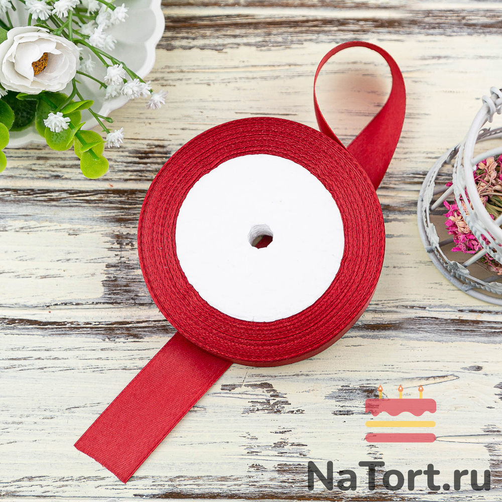 Лента атласная 25 мм (23 метра, цвет №48 Бордовый)