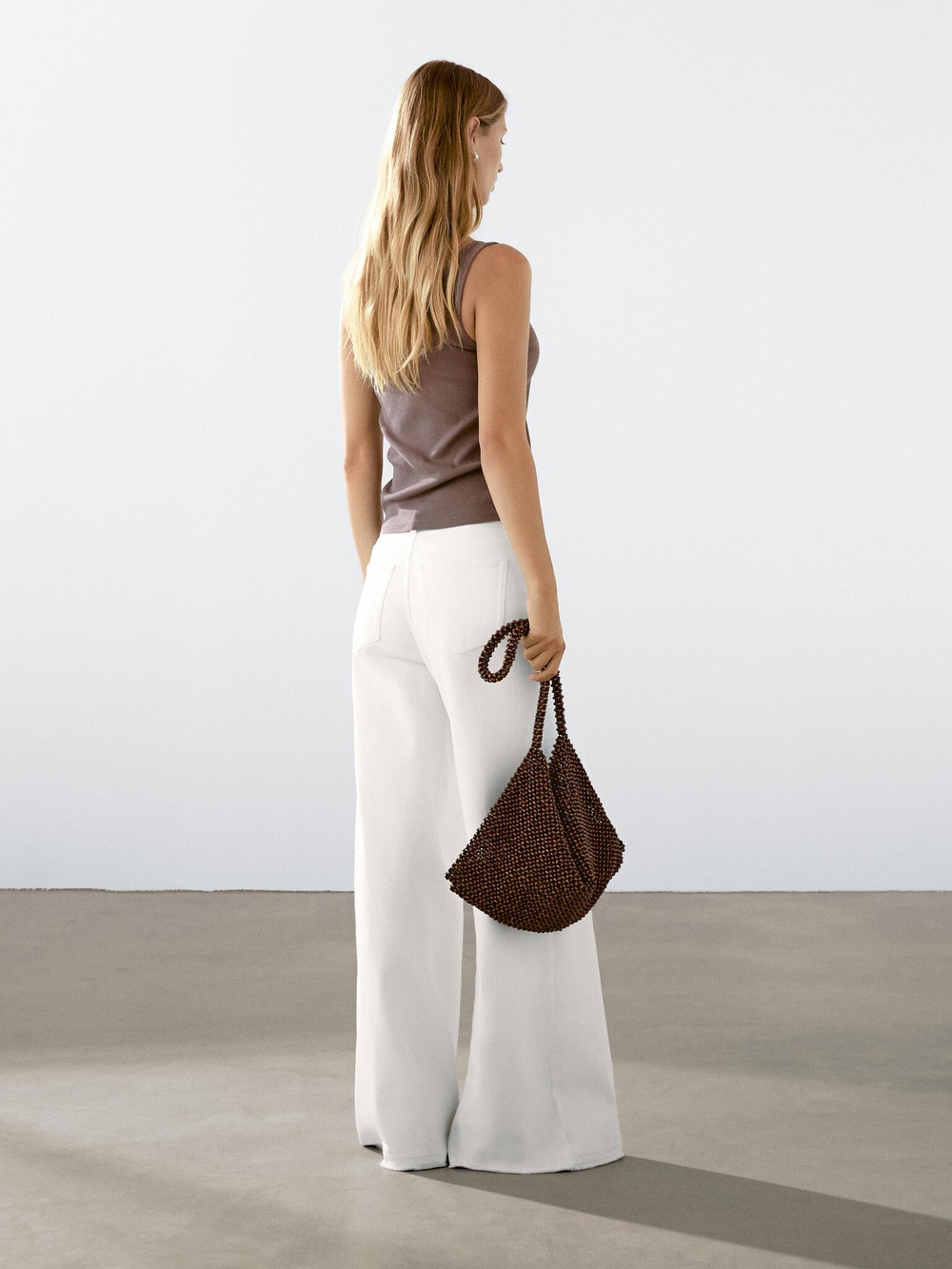 Massimo Dutti Джинсы клеш со шнуровкой, белый