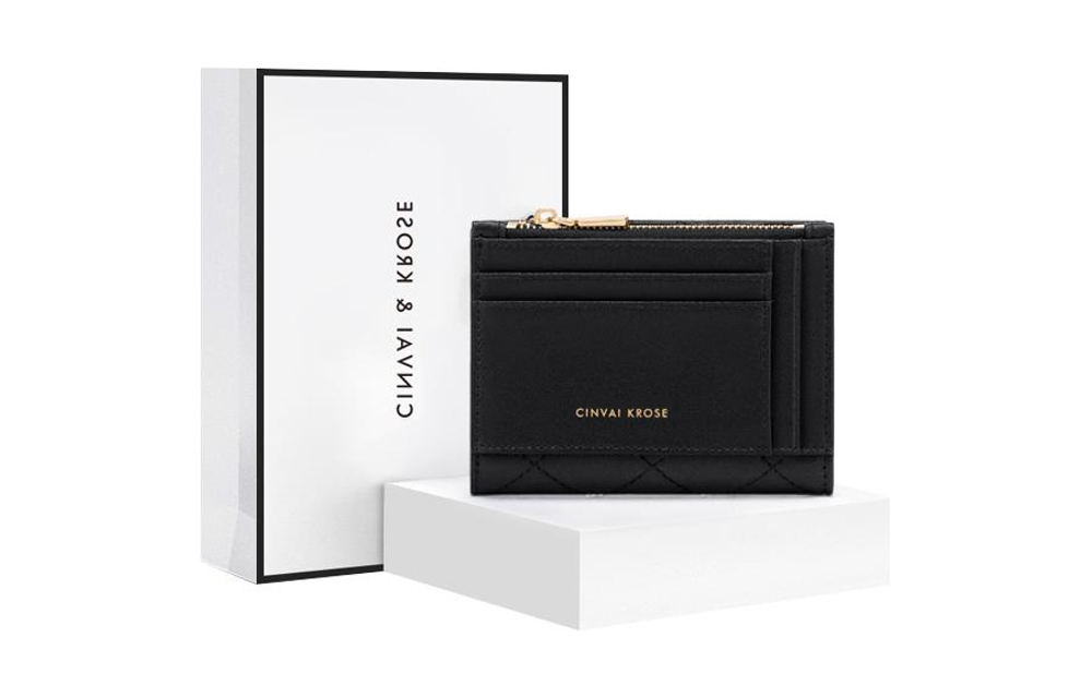 XINWAYI·KELUOSI Cow Leather Wallet Coin Purse Document Bag Wallet Card Holder Regular Women"s Black/Ecru