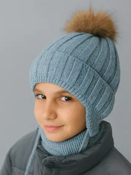 Шапка зимняя детская с помпоном и снуд