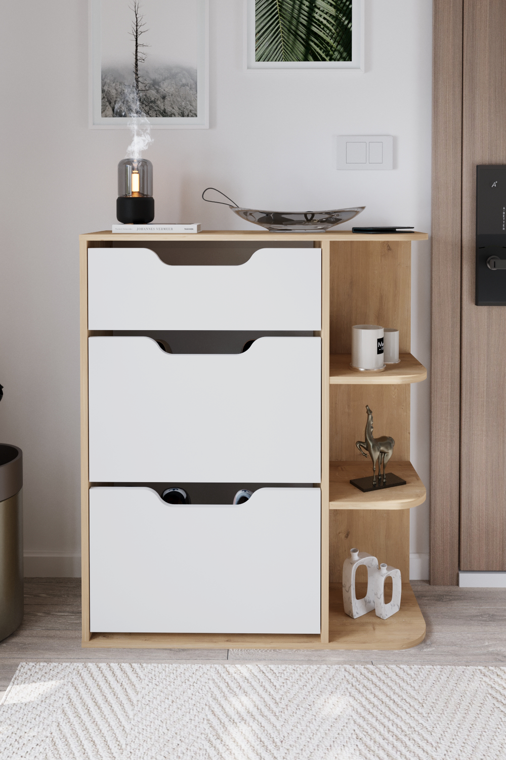 Обувница SMYRNA - дуб/белый